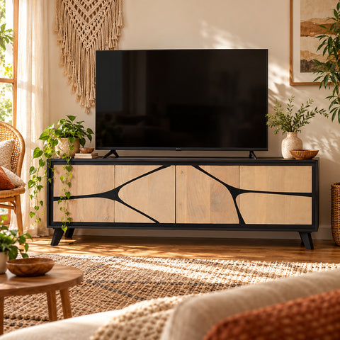 Inklyn Large Abstract Inlay Low 4 Door TV Cabinet