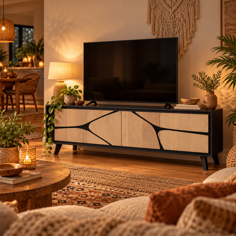 Inklyn Large Abstract Inlay Low 4 Door TV Cabinet - image 3