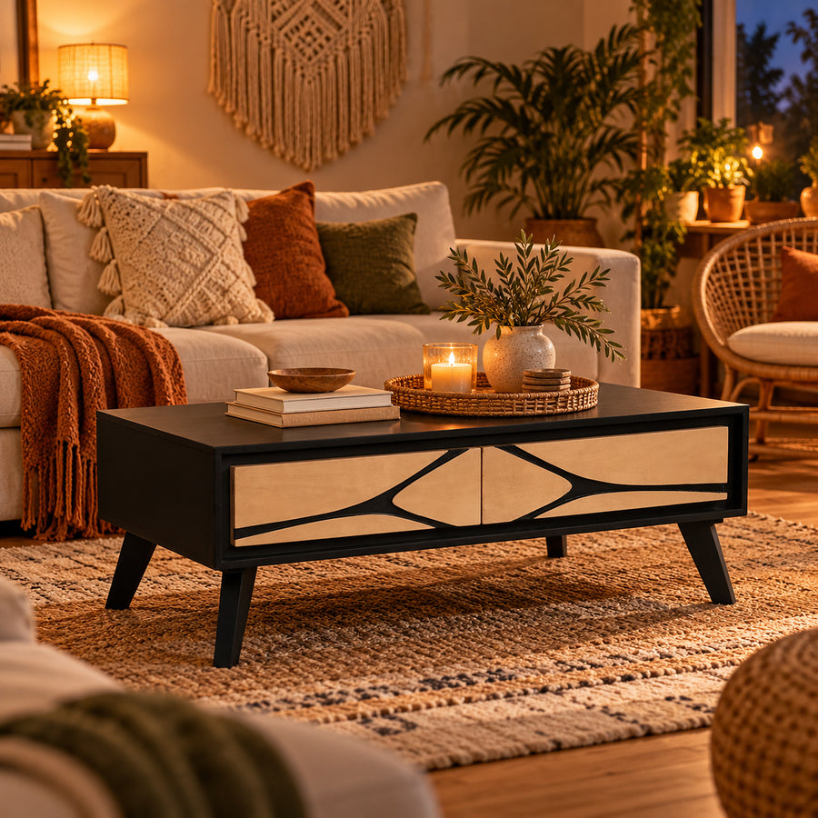 Inklyn Abstract Inlay Mango Wood 2 Drawer Coffee Table - image 3