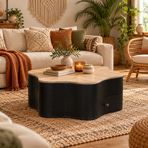 Inklyn Star Shaped Mango Wood Coffee Table with Drawer