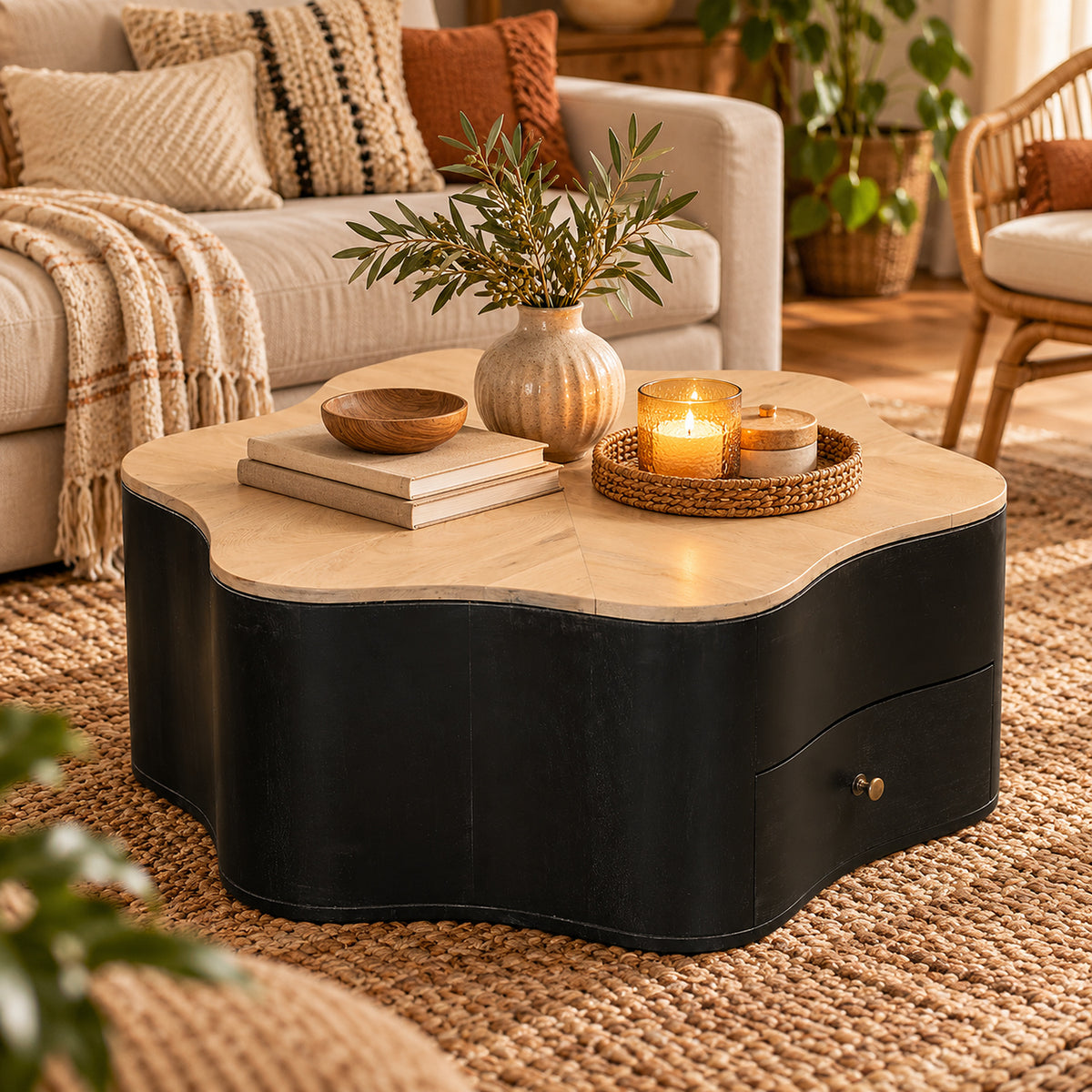Inklyn Star Shaped Mango Wood Coffee Table with Drawer - image 2