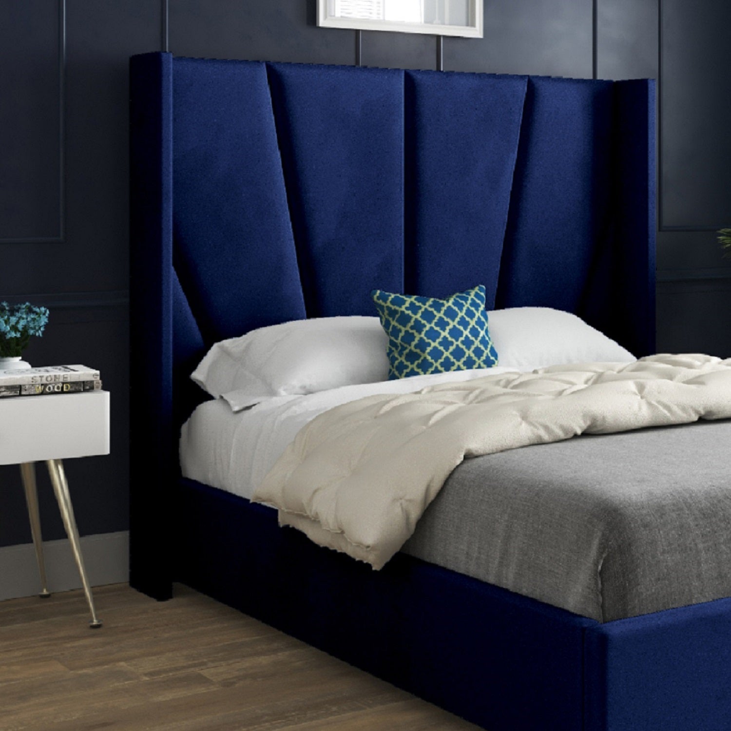 Bellini Wide Curved Winged Upholstered Soft Velvet Bed Frame