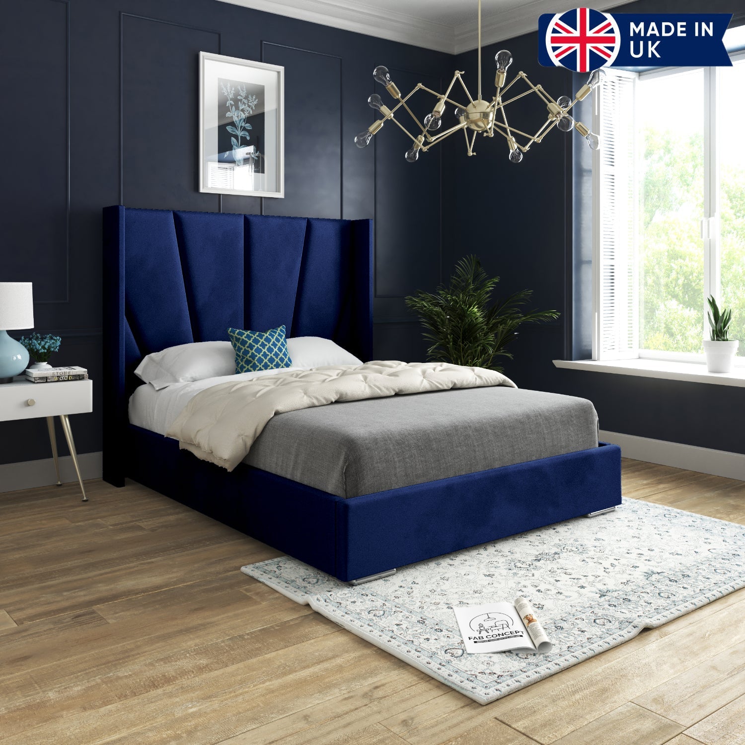 Bellini Wide Curved Winged Upholstered Soft Velvet Bed Frame