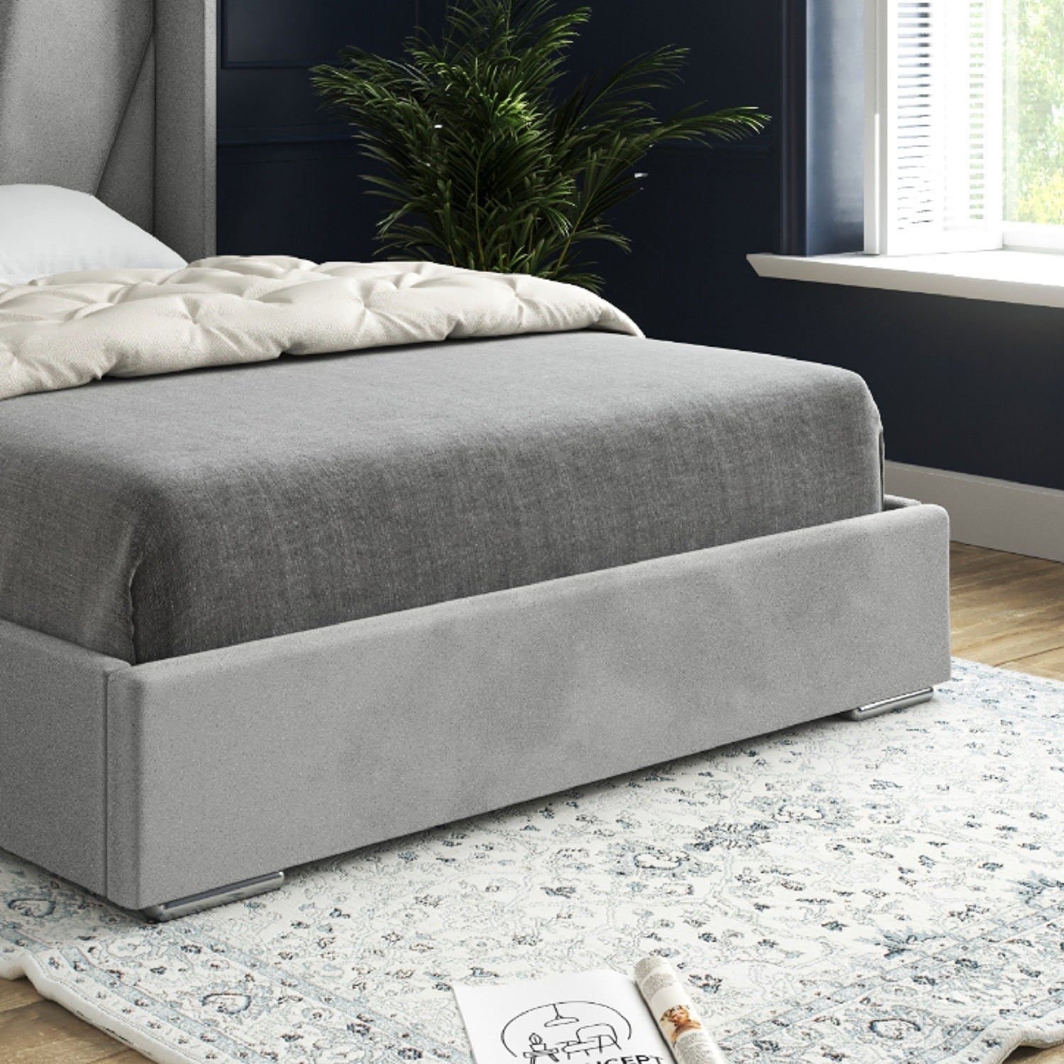 Bellini Wide Curved Winged Upholstered Soft Velvet Bed Frame