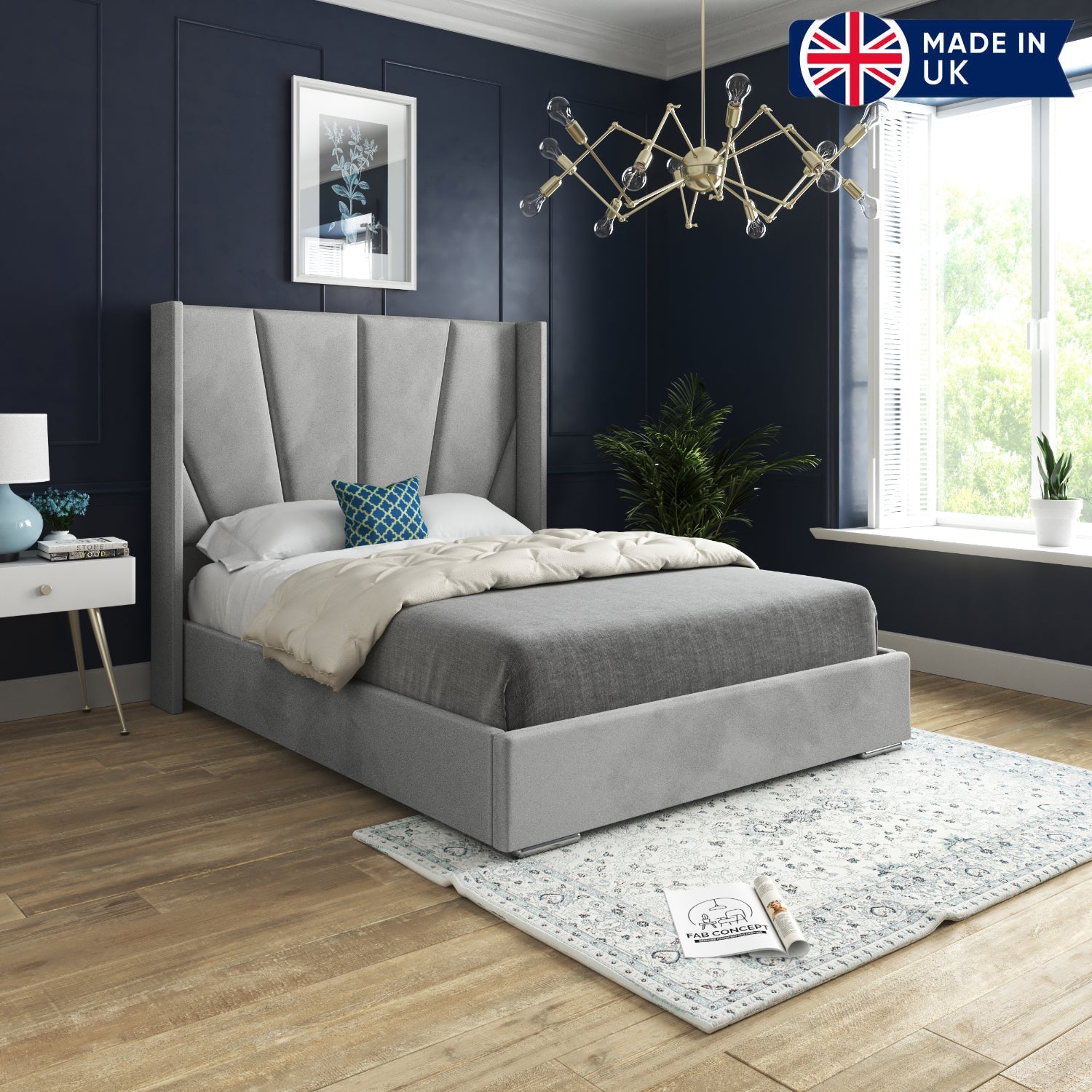 Bellini Wide Curved Winged Upholstered Soft Velvet Bed Frame