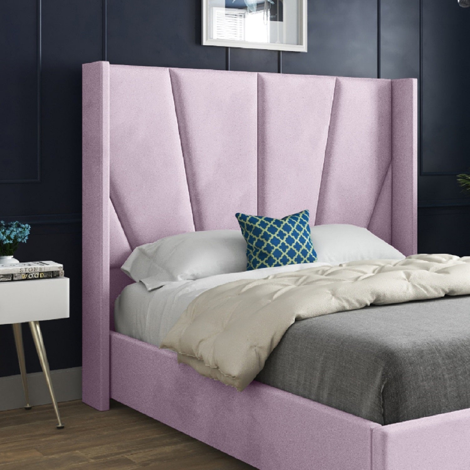 Bellini Wide Curved Winged Upholstered Soft Velvet Bed Frame