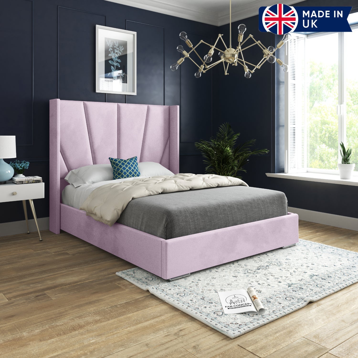 Bellini Wide Curved Winged Upholstered Soft Velvet Bed Frame
