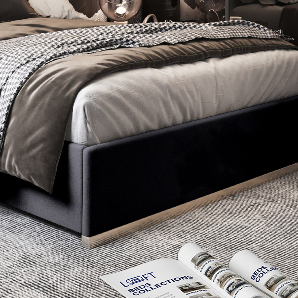 Comfyzone Upholstered Soft Velvet Metal Designer Bed Frame