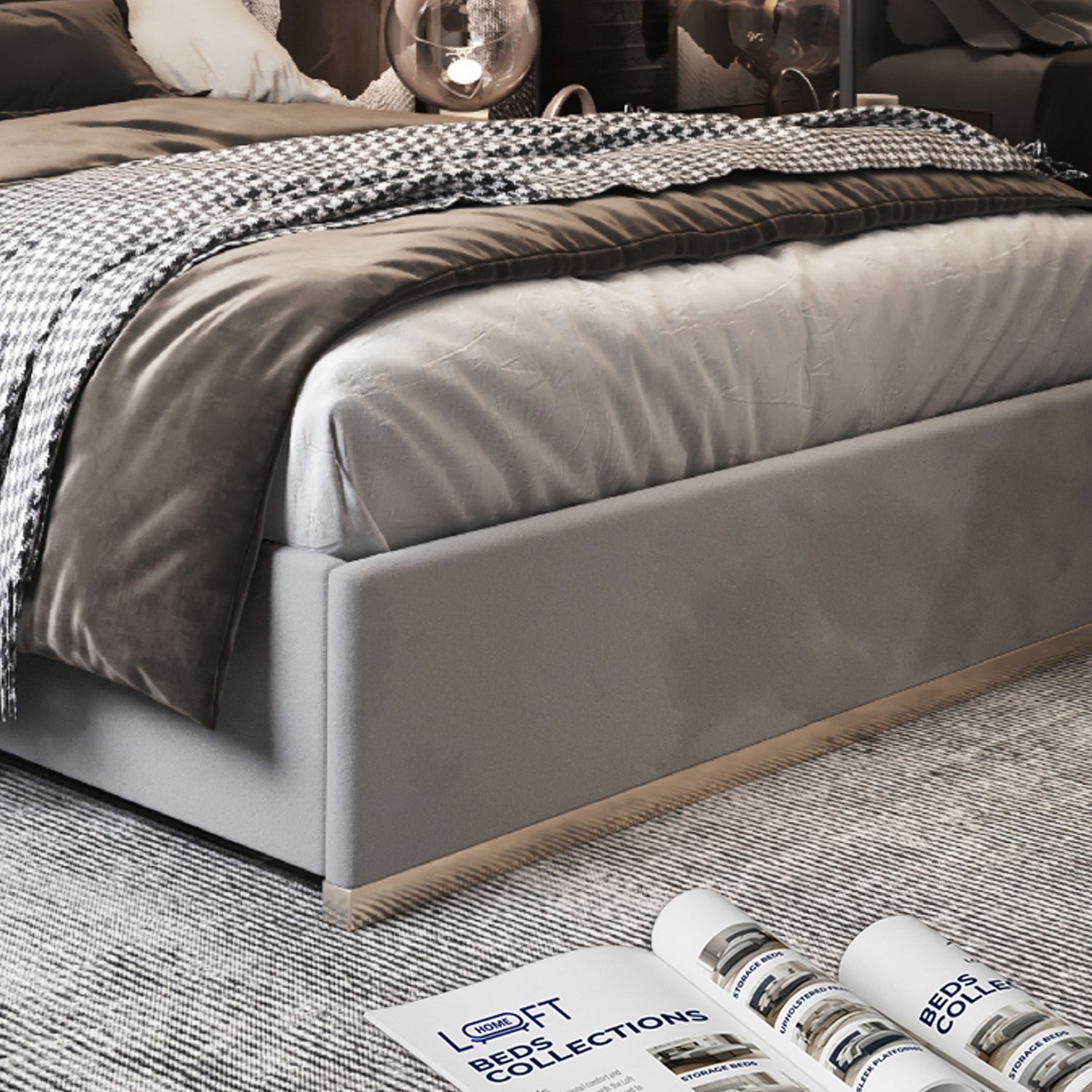 Comfyzone Upholstered Soft Velvet Metal Designer Bed Frame