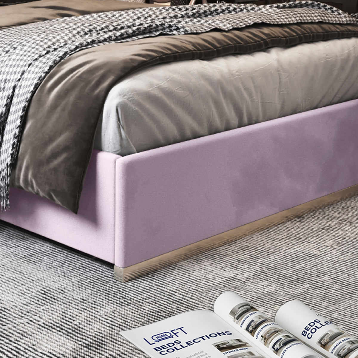 Comfyzone Upholstered Soft Velvet Metal Designer Bed Frame