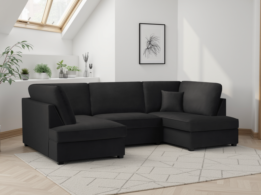 Carnaby Sofa Plush U Shape Corner in  Black