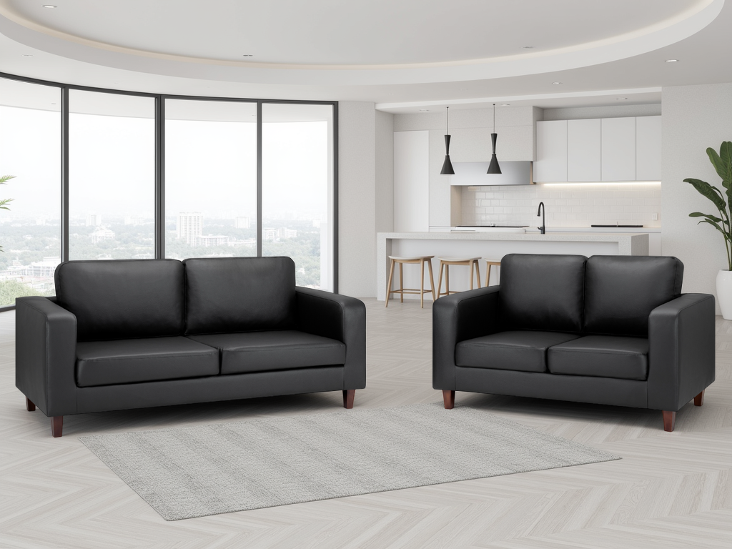 Box Sofa 3+2 Set in Black