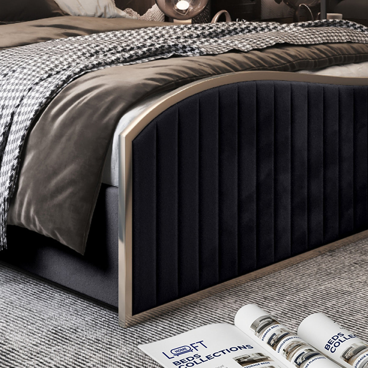 Darlington Upholstered Soft Velvet Metal Designer Bed Frame