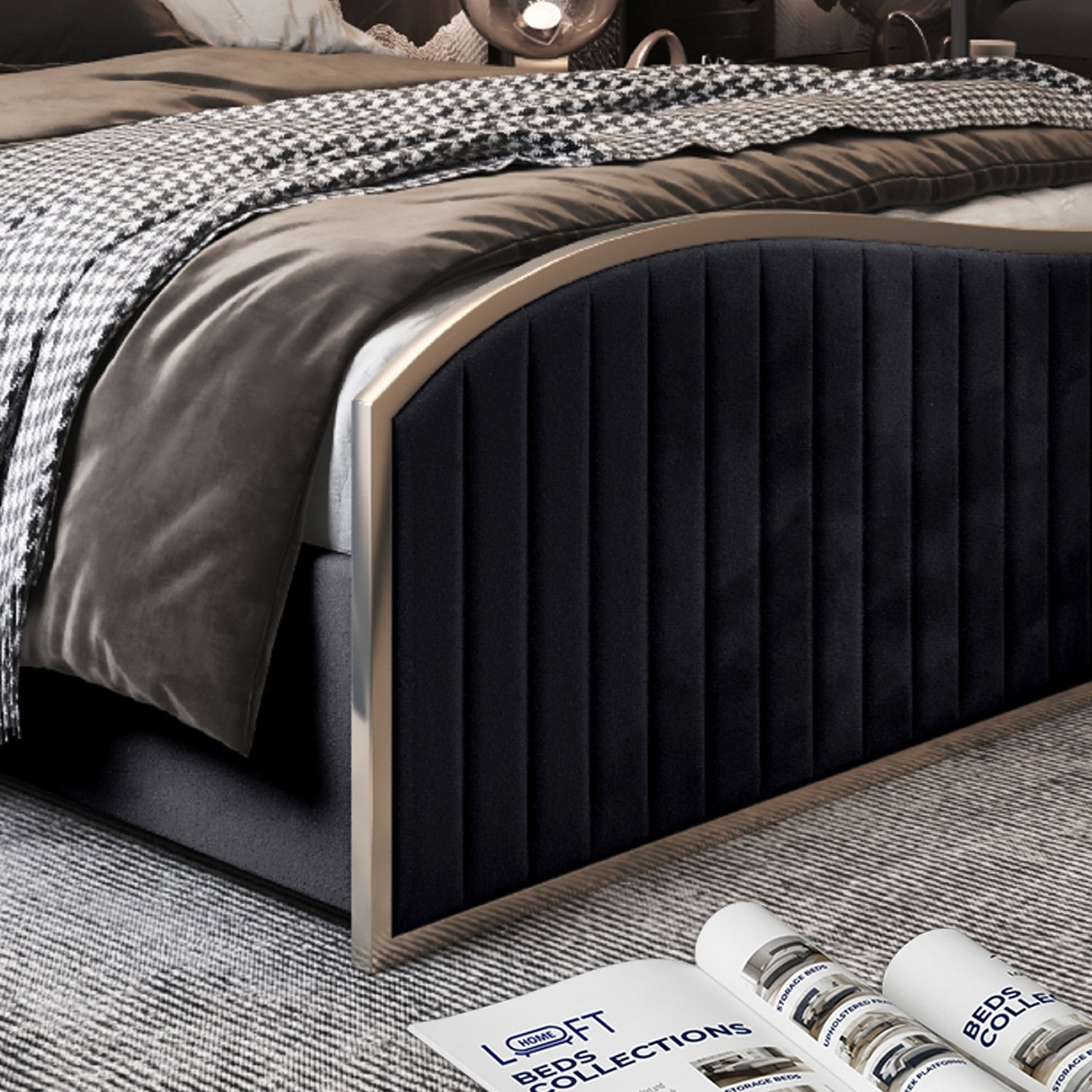 Darlington Upholstered Soft Velvet Metal Designer Bed Frame