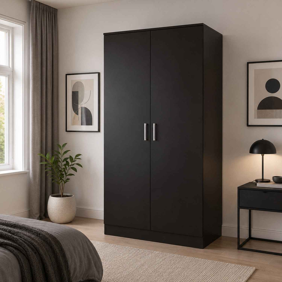 Chelsea Black 2 Door Wardrobe 80cm