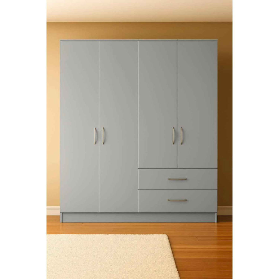Chelsea Grey 4 Door Wardrobe with 2 Drawers