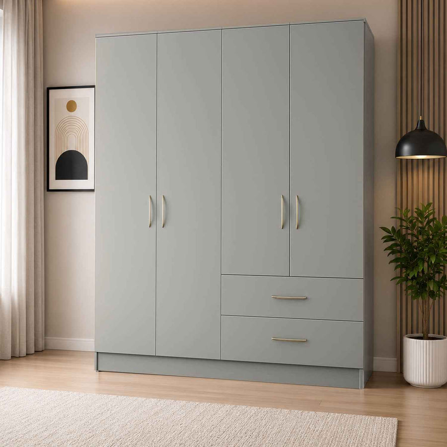 Chelsea Grey 4 Door Wardrobe with 2 Drawers