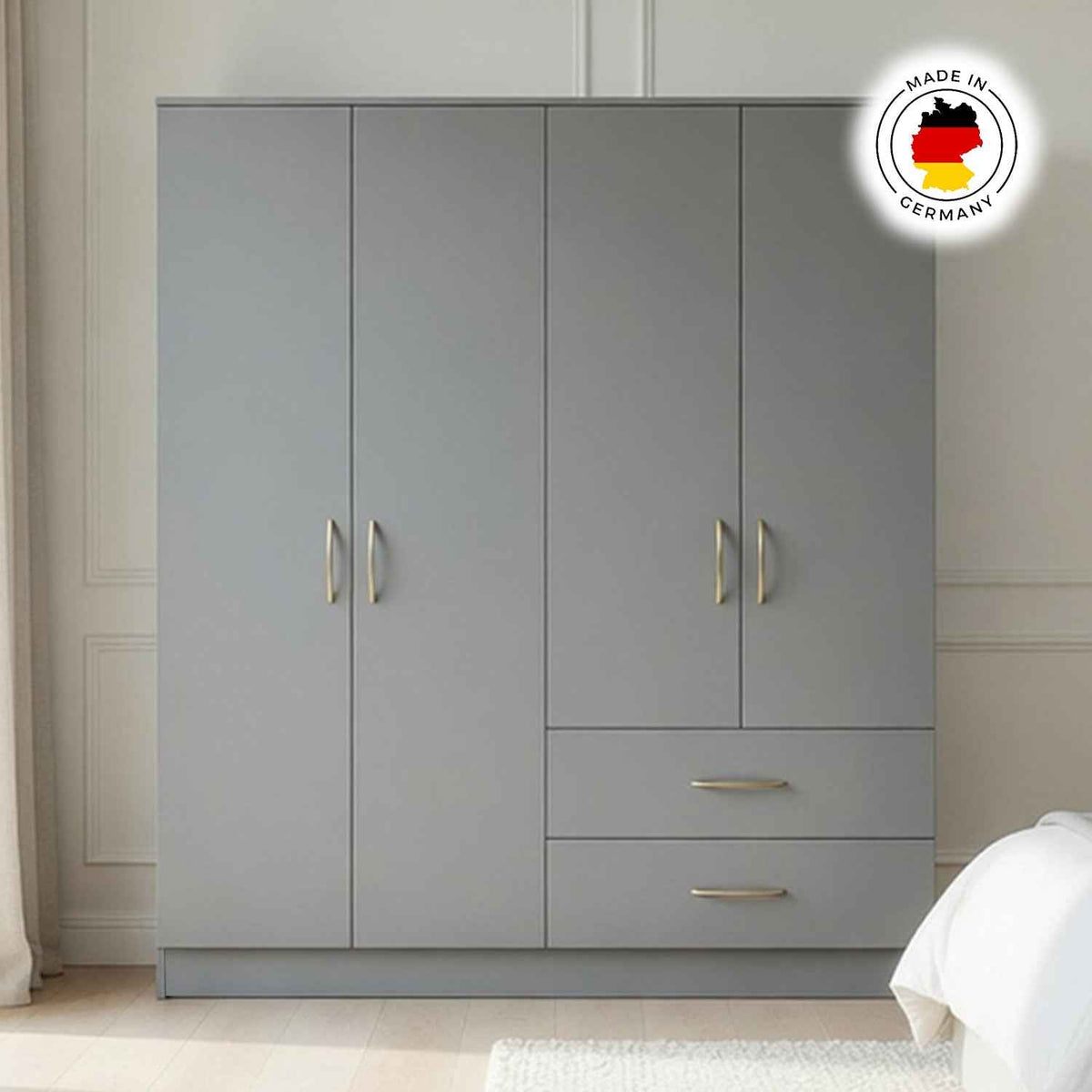 Chelsea Grey 4 Door Wardrobe with 2 Drawers
