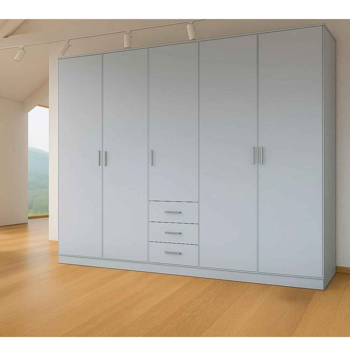 Chelsea Grey 5 Door Wardrobe with 3 Drawers