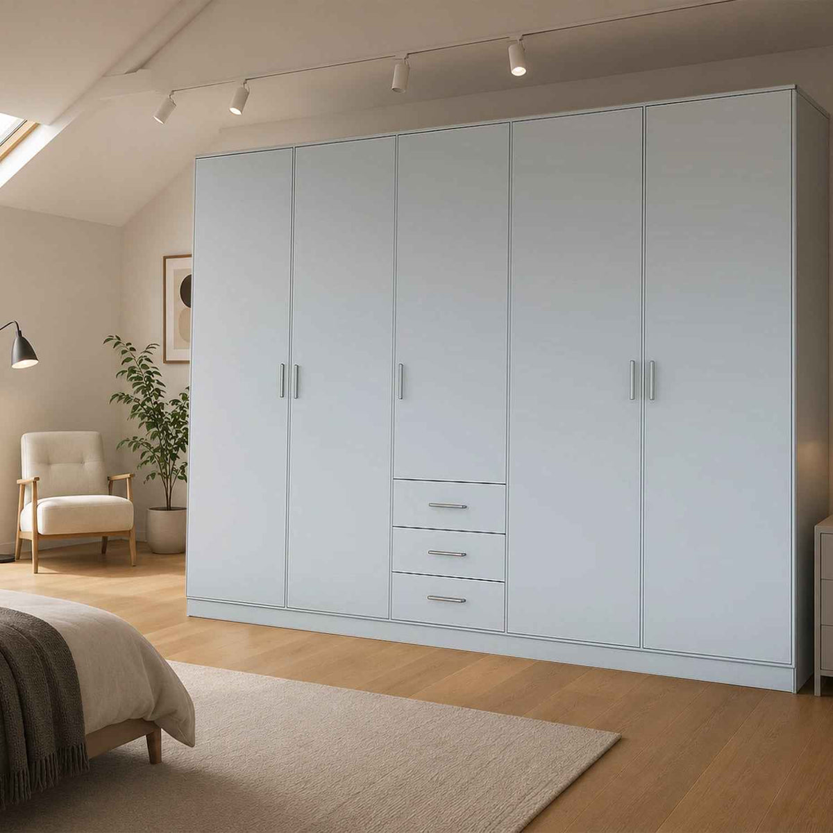 Chelsea Grey 5 Door Wardrobe with 3 Drawers