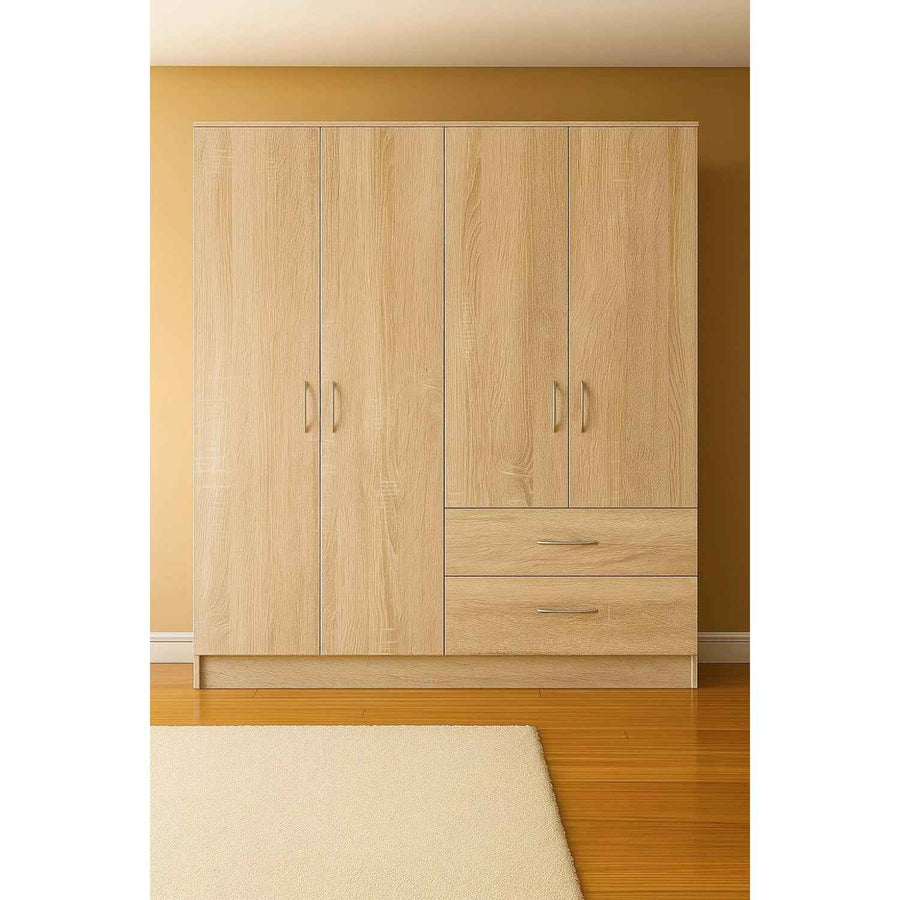Chelsea Oak 4 Door Wardrobe with 2 Drawers