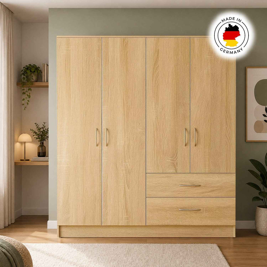 Chelsea Oak 4 Door Wardrobe with 2 Drawers
