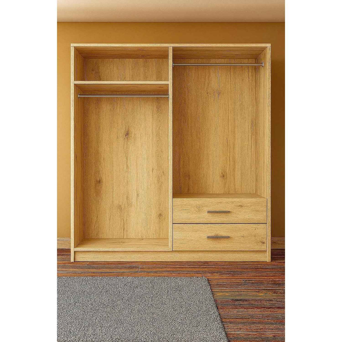 Chelsea Oak 4 Door Wardrobe with 2 Drawers
