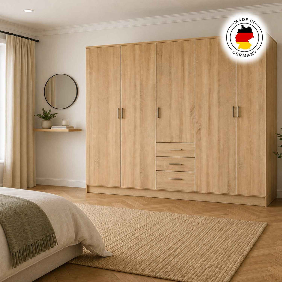Chelsea Oak 5 Door Wardrobe with 3 Drawers
