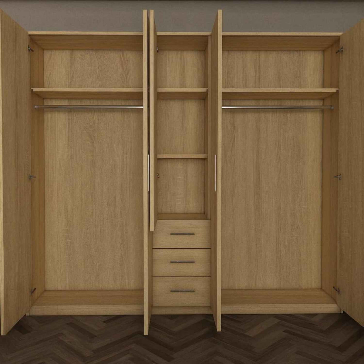 Chelsea Oak 5 Door Wardrobe with 3 Drawers