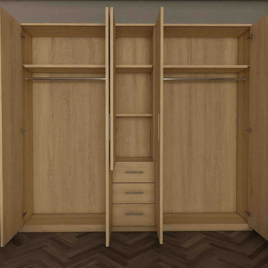 Chelsea Oak 5 Door Wardrobe with 3 Drawers