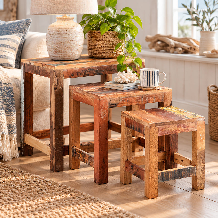 Saltmere Reclaimed Boat Wood Coastal Nest of 3 Tables - image 2