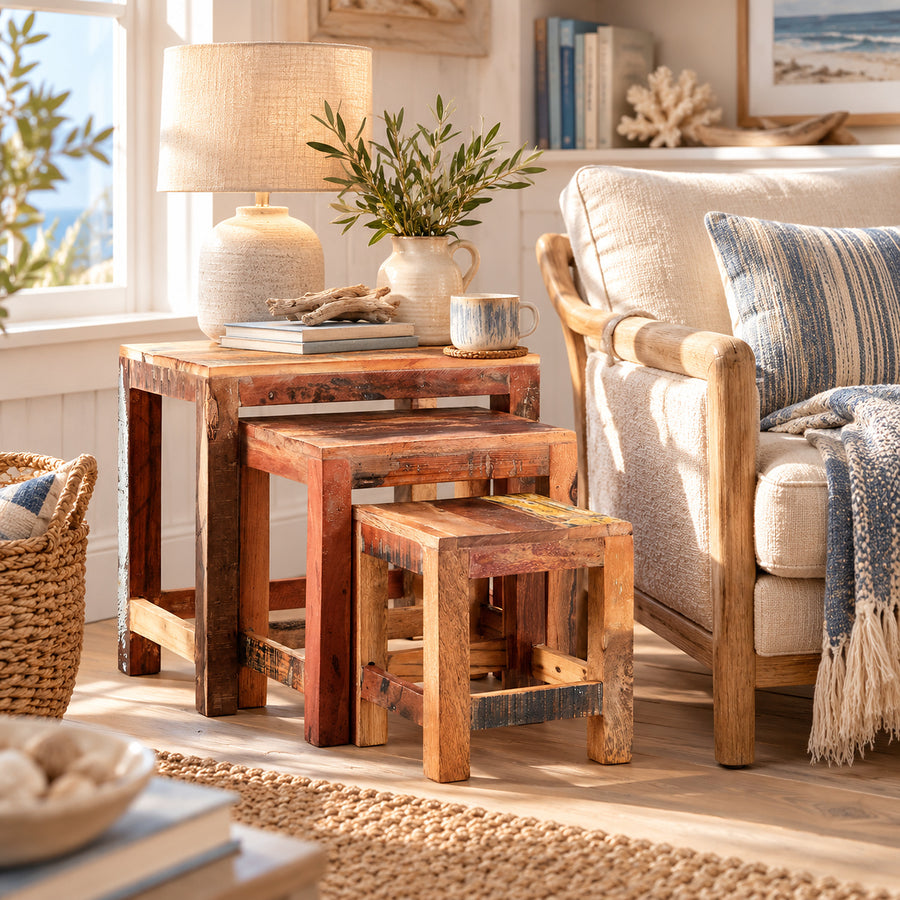 Saltmere Reclaimed Boat Wood Coastal Nest of 3 Tables - image 3