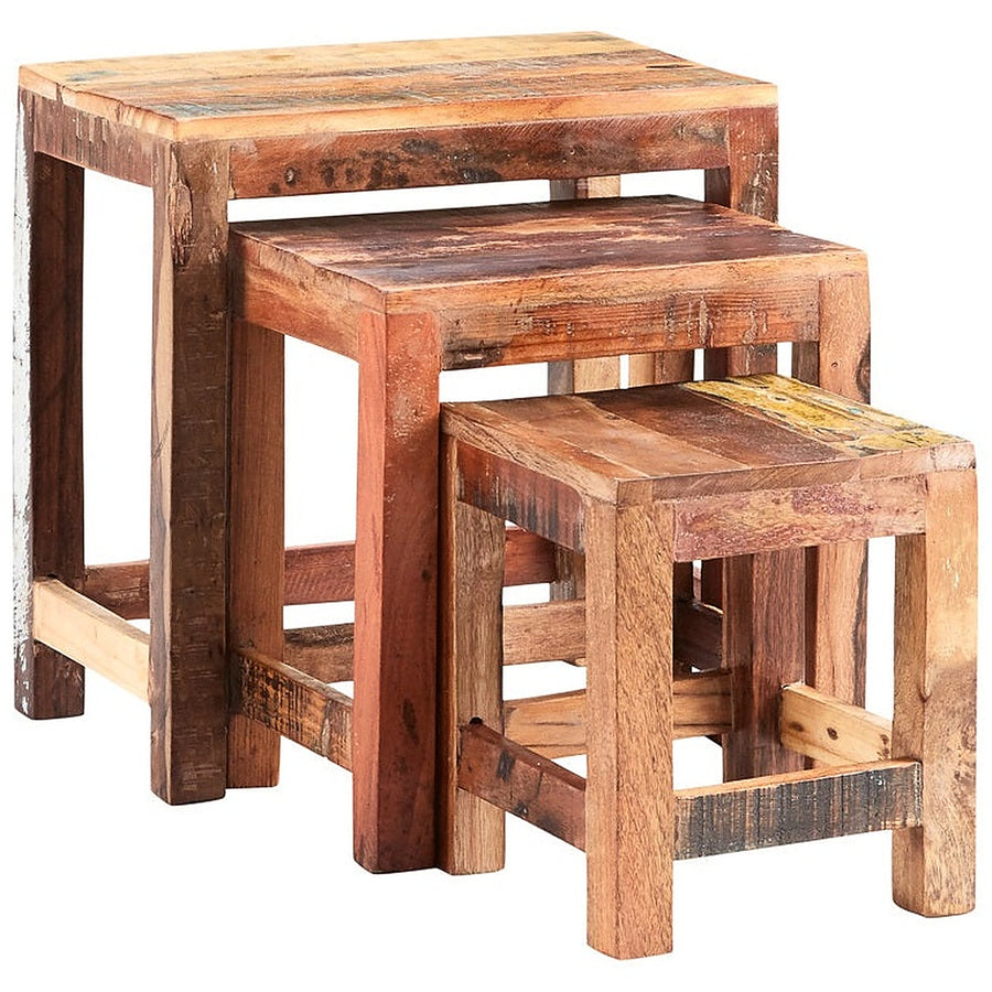 Saltmere Reclaimed Boat Wood Coastal Nest of 3 Tables - image 4