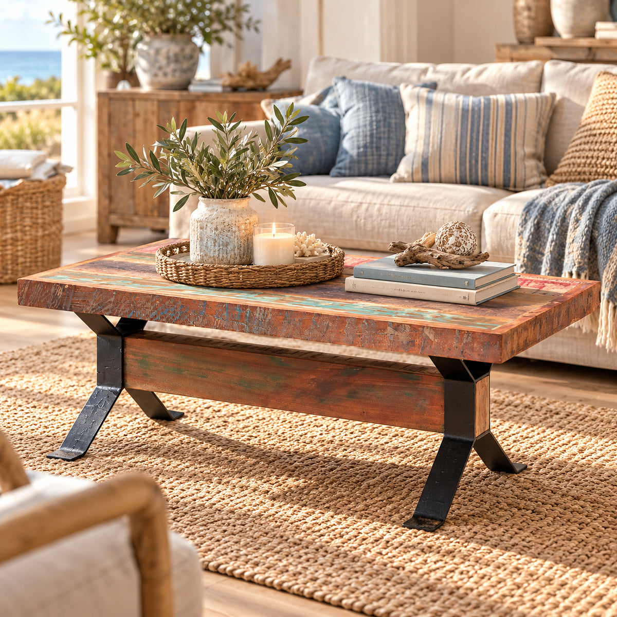 Saltmere Reclaimed Boat Wood Coastal Coffee Table