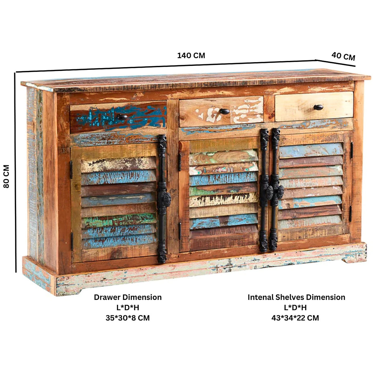 Saltmere Large Reclaimed Wood Coastal 3 Drawer Sideboard - image 5