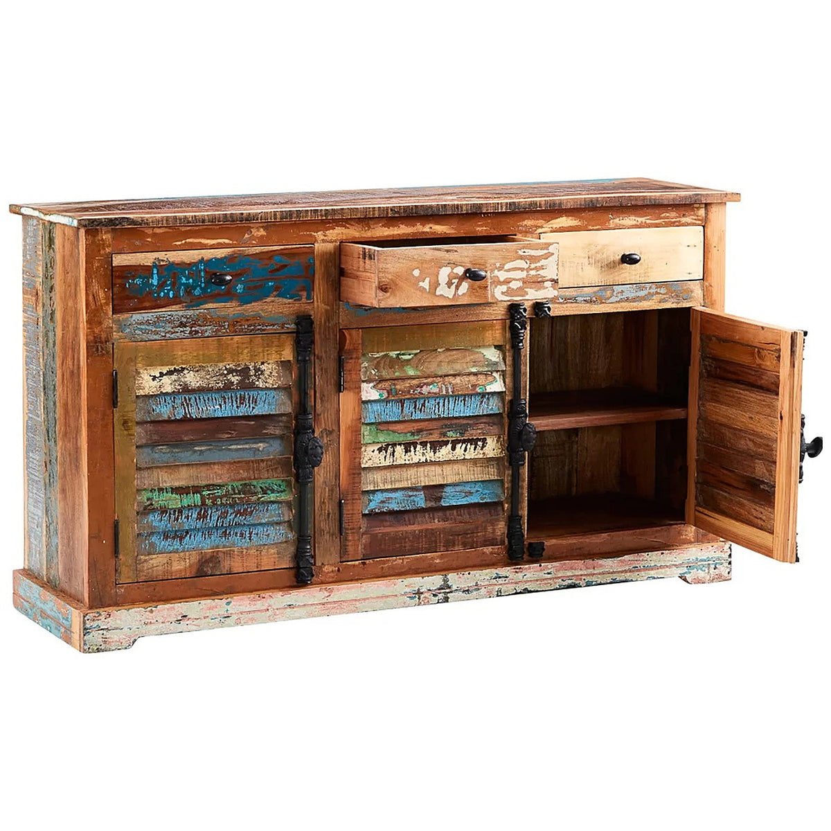 Saltmere Large Reclaimed Wood Coastal 3 Drawer Sideboard