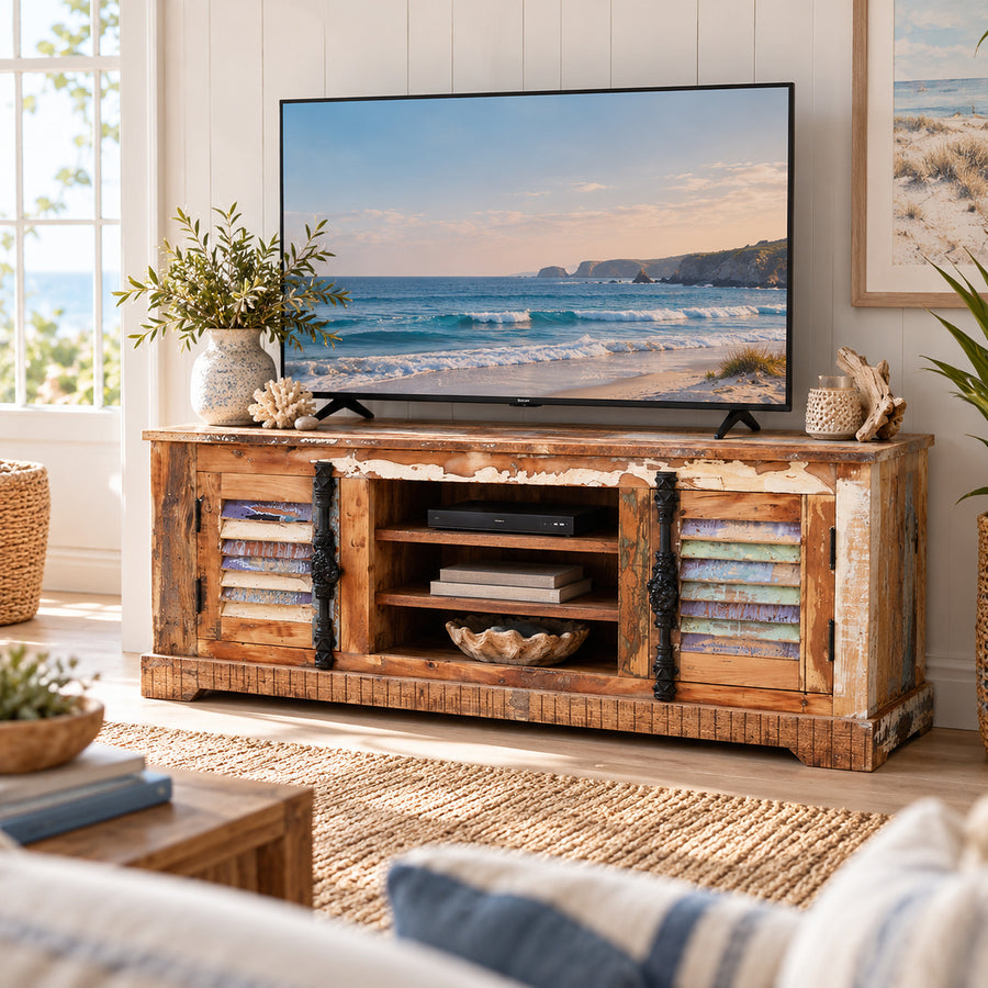 Saltmere Reclaimed Wood Coastal 2 Cupboard TV Media Unit