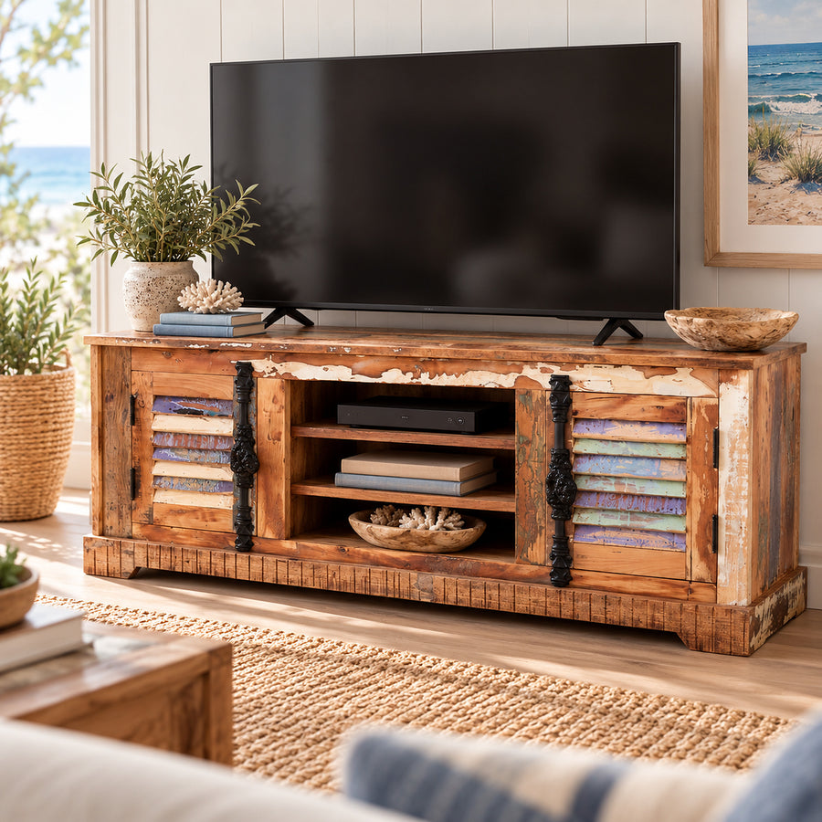 Saltmere Reclaimed Wood Coastal 2 Cupboard TV Media Unit - image 2