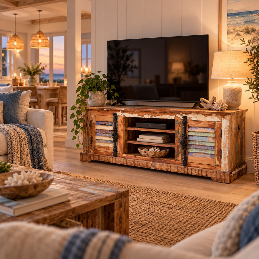 Saltmere Reclaimed Wood Coastal 2 Cupboard TV Media Unit - image 3