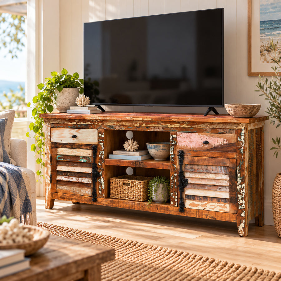 Saltmere Large Reclaimed Wood Coastal 4 Drawer TV Media Unit - image 2