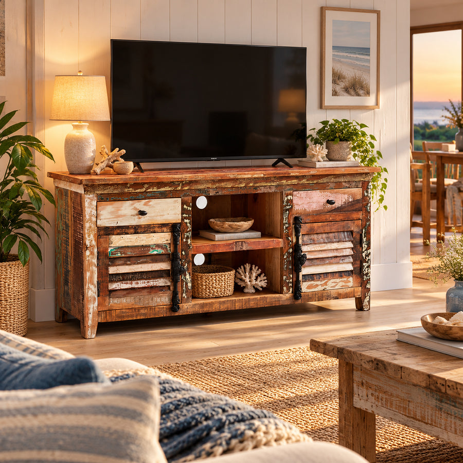 Saltmere Large Reclaimed Wood Coastal 4 Drawer TV Media Unit - image 3