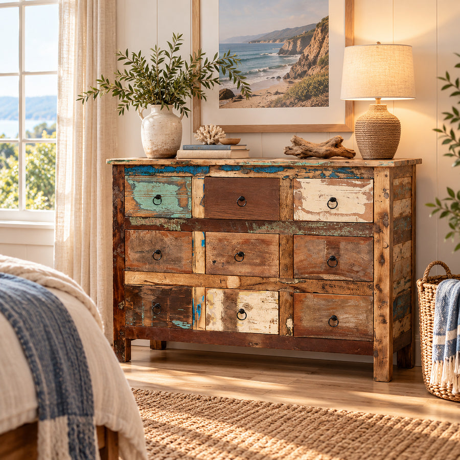 Saltmere Reclaimed Wood Coastal 9 Drawer Chest