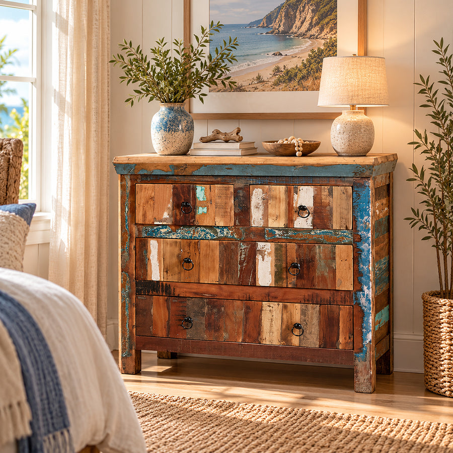 Saltmere Reclaimed Wood Coastal 4 Drawer Chest