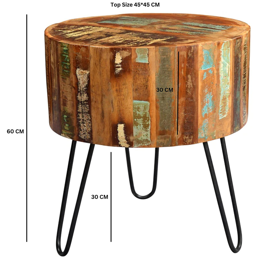 Saltmere Reclaimed Boat Wood Coastal Drum Side Table - image 5