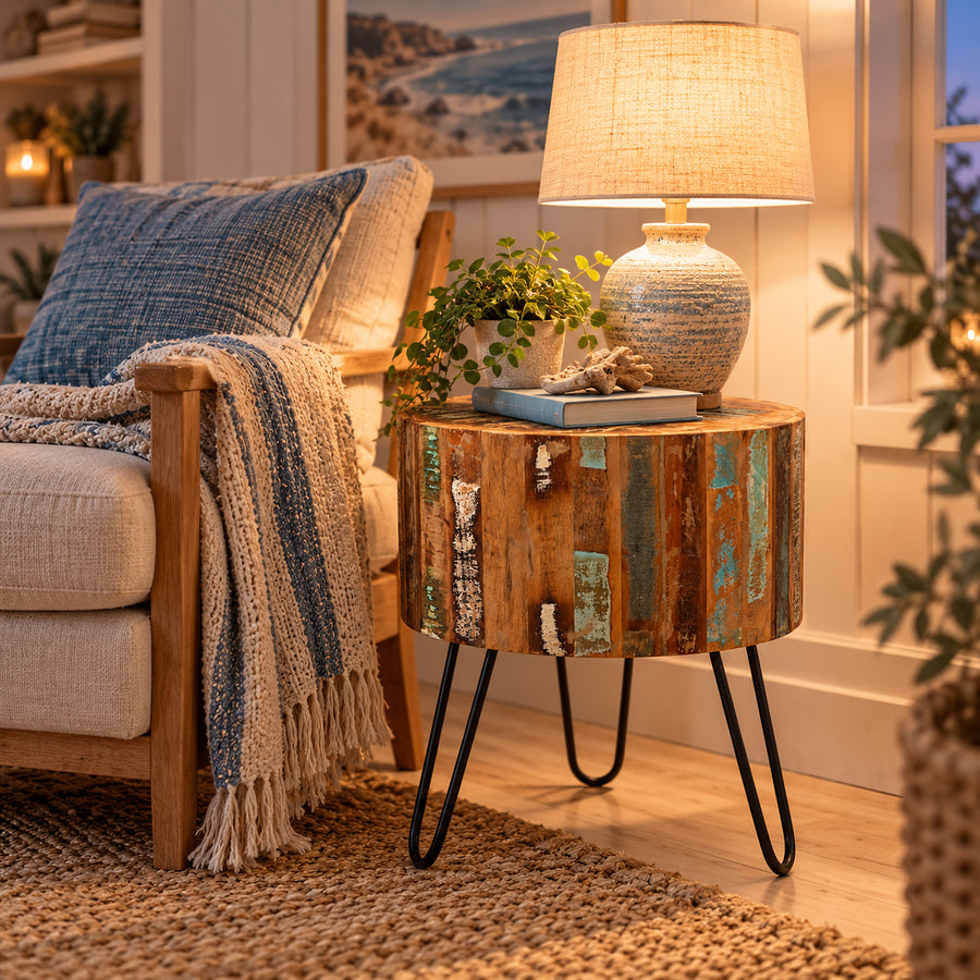 Saltmere Reclaimed Boat Wood Coastal Drum Side Table - image 3