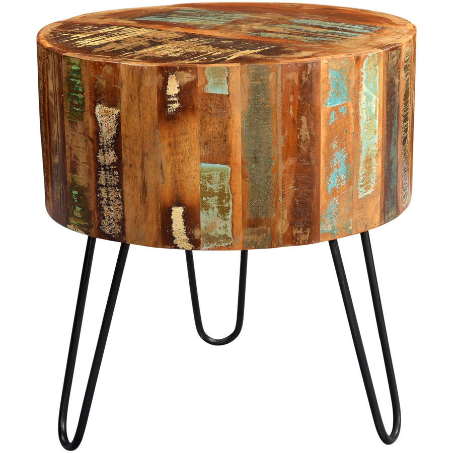 Saltmere Reclaimed Boat Wood Coastal Drum Side Table - image 4