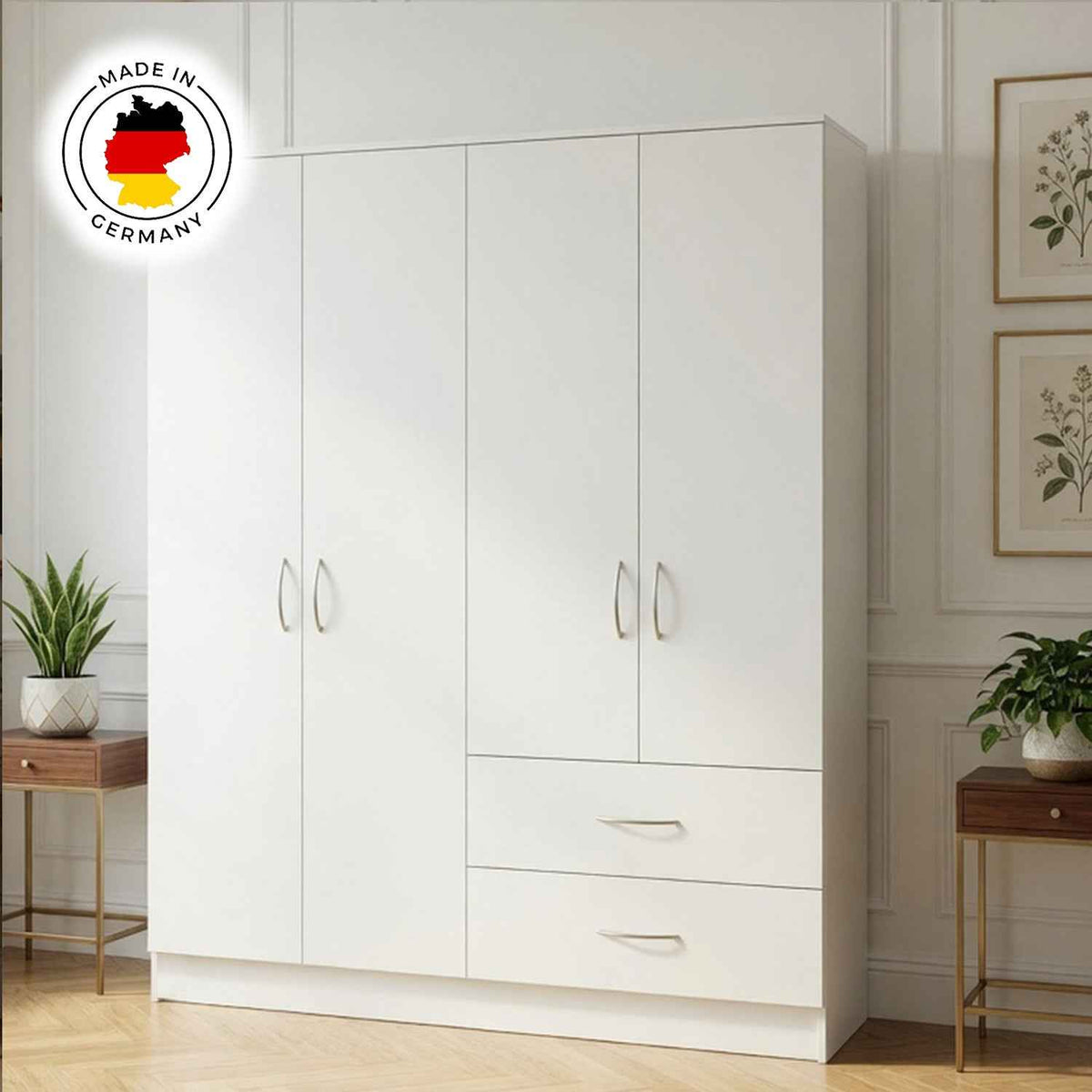 Chelsea White 4 Door Wardrobe with 2 Drawers