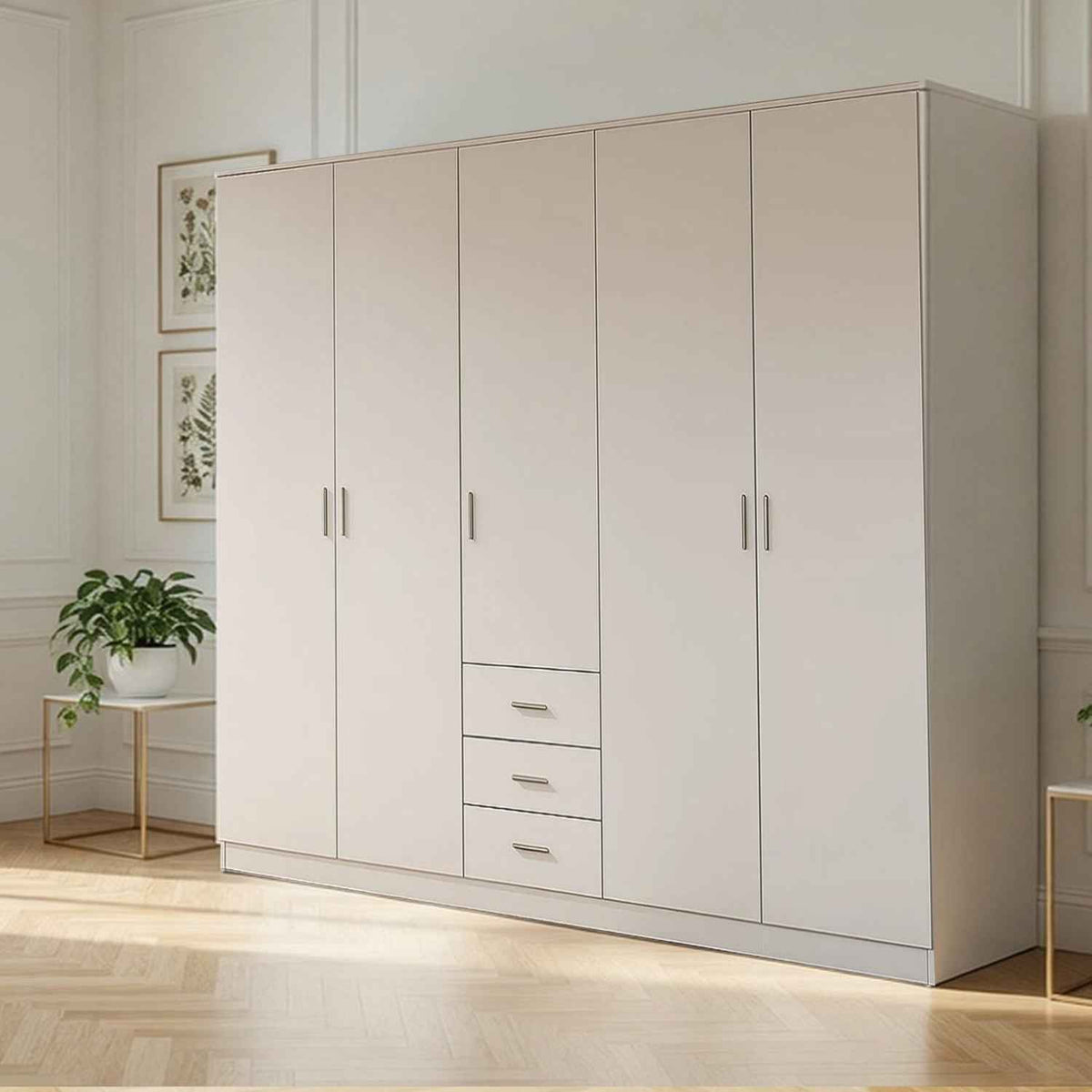Chelsea White 5 Door Wardrobe with 3 Drawers