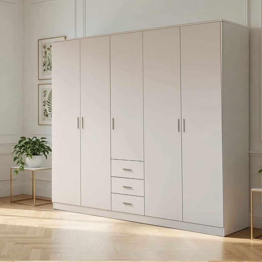 Chelsea White 5 Door Wardrobe with 3 Drawers
