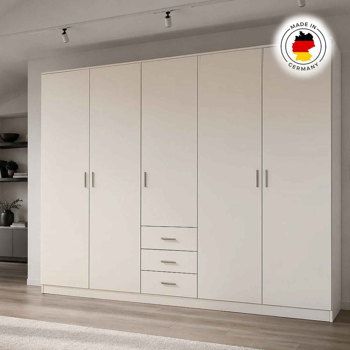 Chelsea White 5 Door Wardrobe with 3 Drawers
